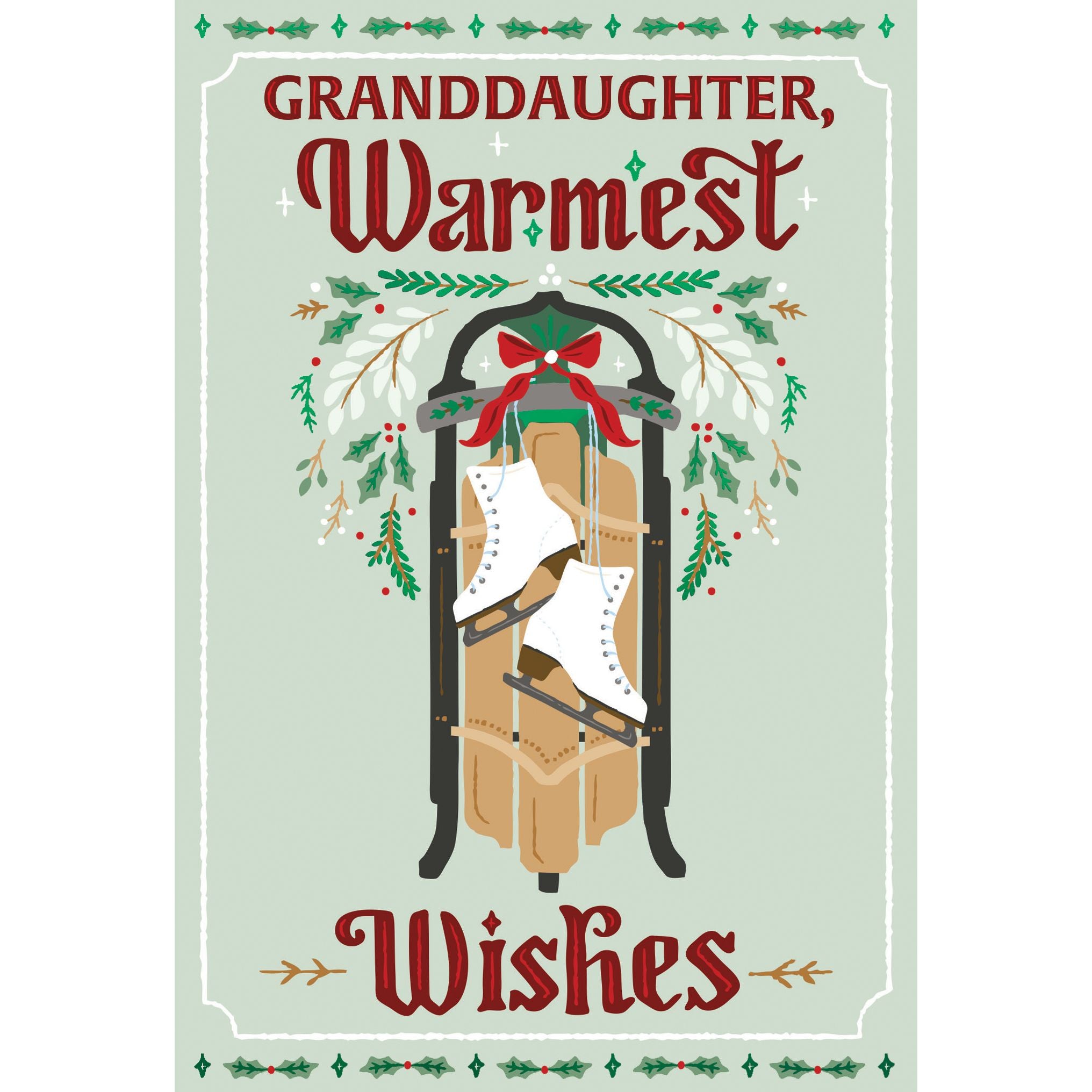 Warmest Wishes Sled Christmas Card Granddaughter